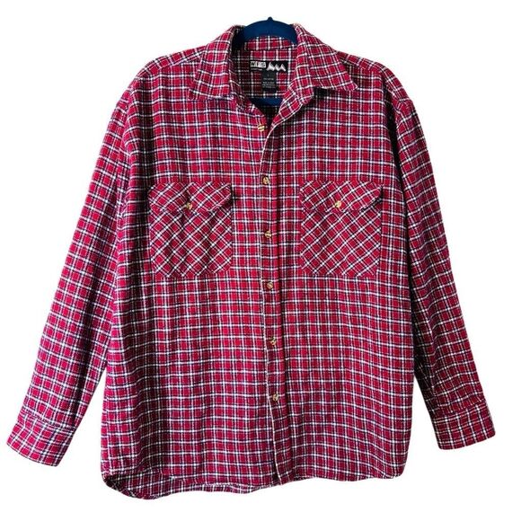 WFS Element Gear Men’s L red windowpane plaid cotton shirt jacket Shacket two bu - Picture 1 of 10